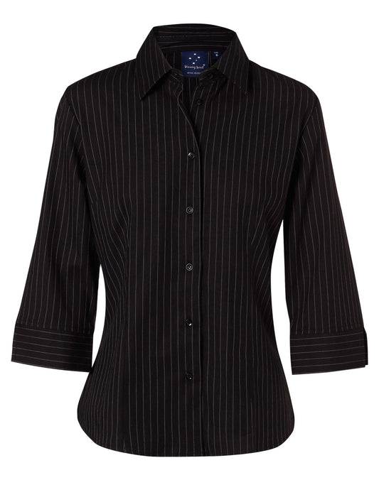 Ladies' 3/4 Sleeve Stretch Stripe Shirt - Black.White