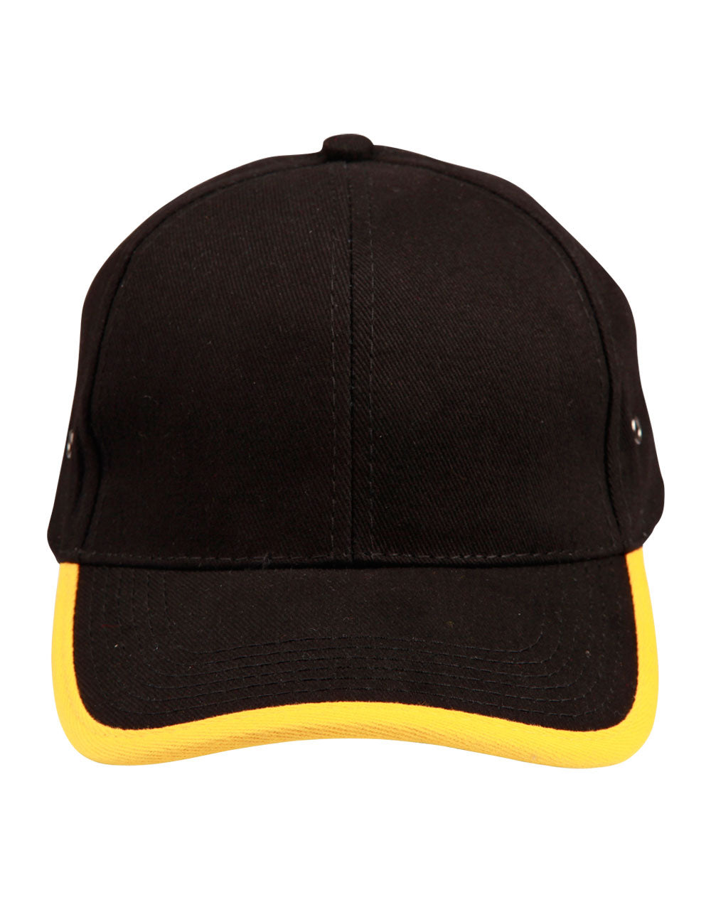 Heavy brushed cotton peak & back trimp cap - Black.Gold