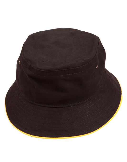 soft washed sandwich bucket hat - Black.Gold