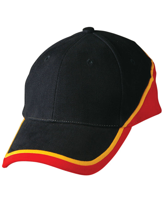 Tri-color sue heavy brushed cotton cap - Black.Gold.Red