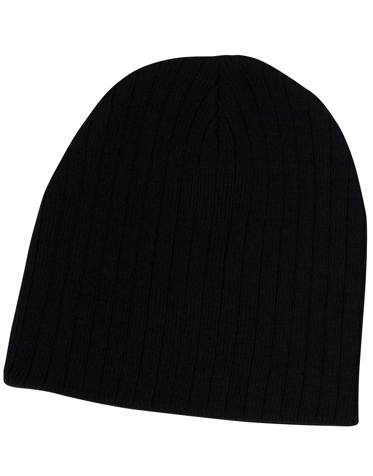 Acrylic knit beanie with cable row feature - Black