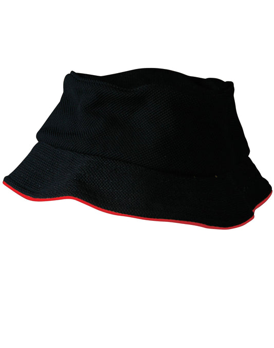 Pique mesh with sandwich trim bucket hat - Black.Red