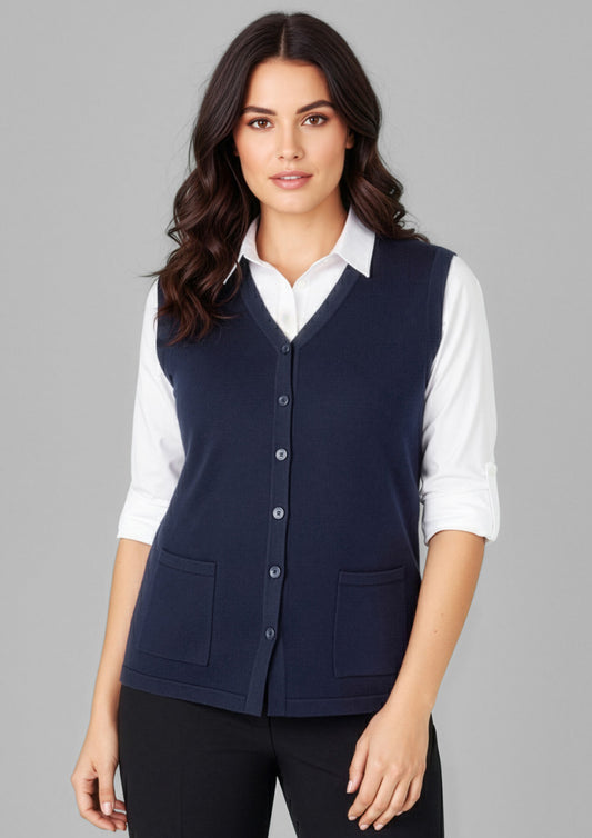 Womens Button Front Knit Vest - Navy
