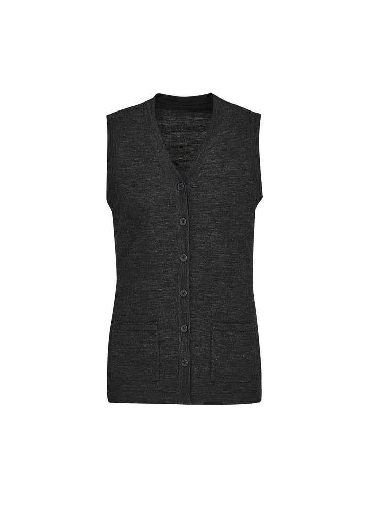 Womens Button Front Knit Vest - Charcoal