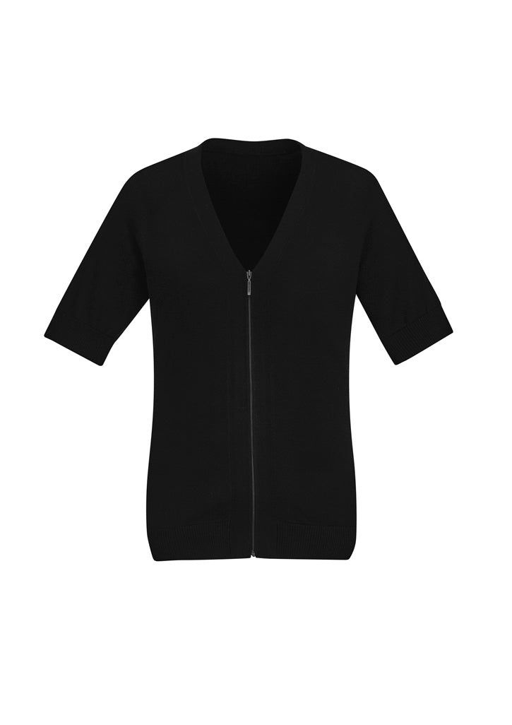 Womens Zip Front Short Sleeve Knit Cardigan - back