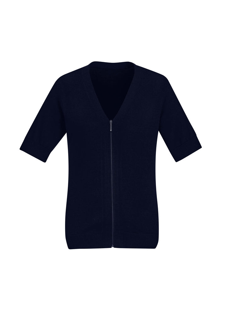 Womens Zip Front Short Sleeve Knit Cardigan - back