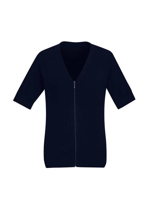 Womens Zip Front Short Sleeve Knit Cardigan - back