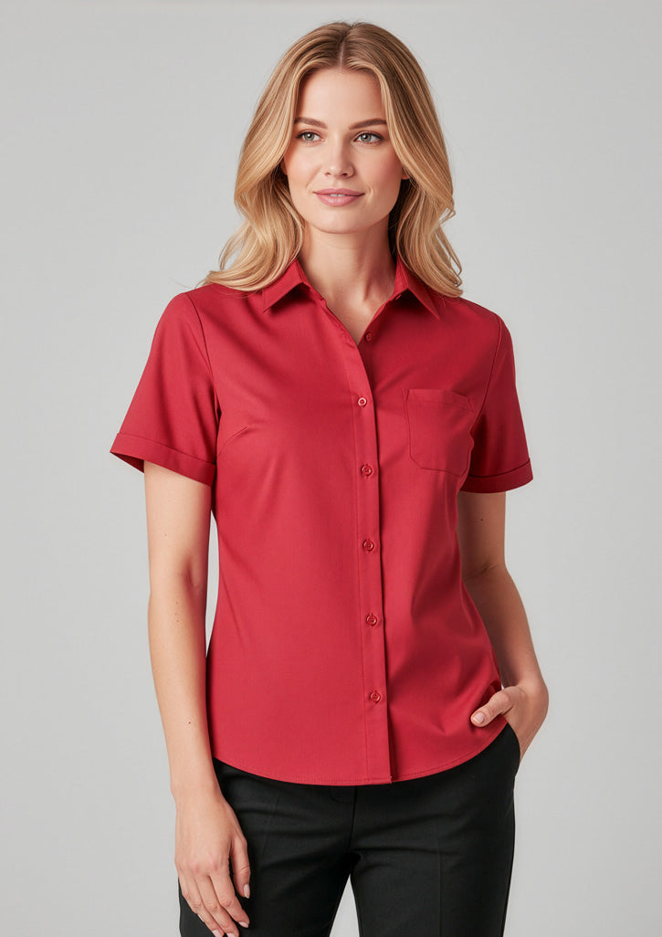 Womens Florence Plain Short Sleeve Shirt - Cherry