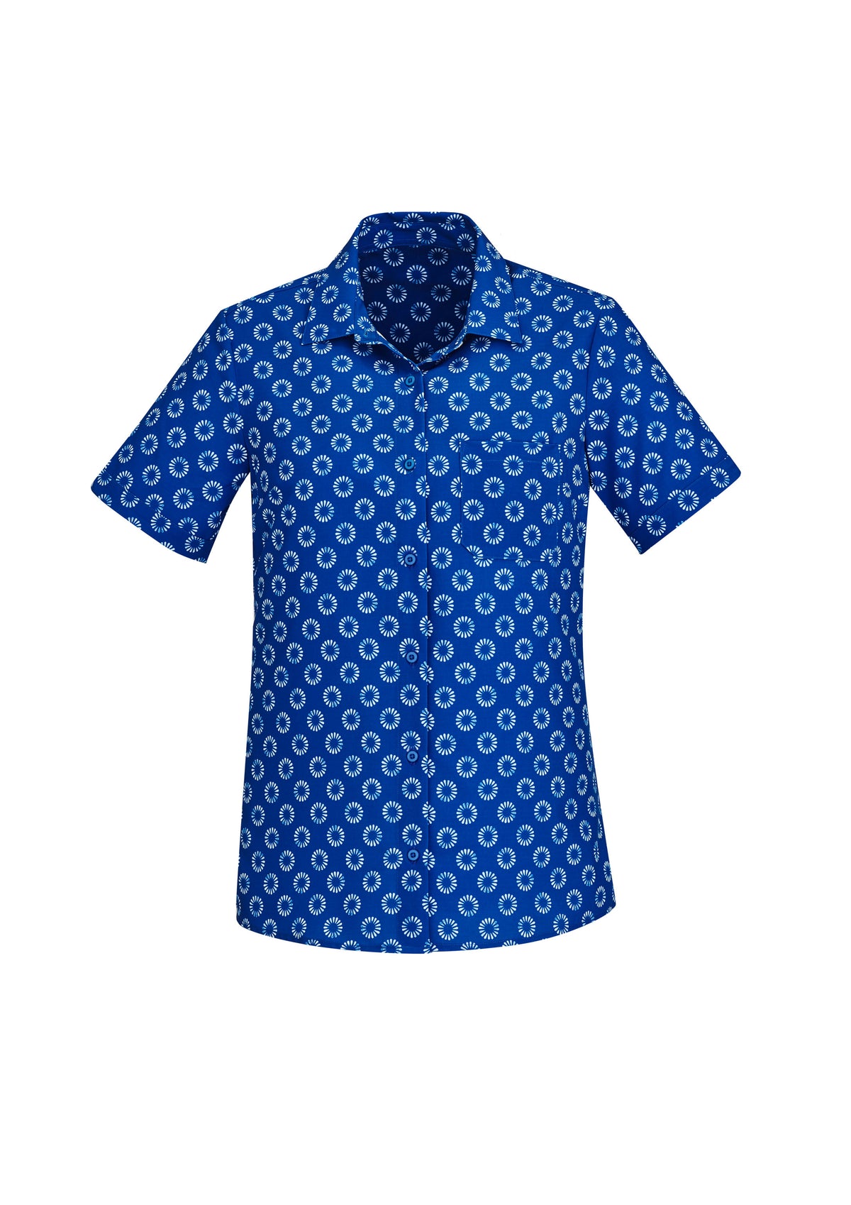 Womens Florence Daisy Print Short Sleeve Shirt - Electric Blue