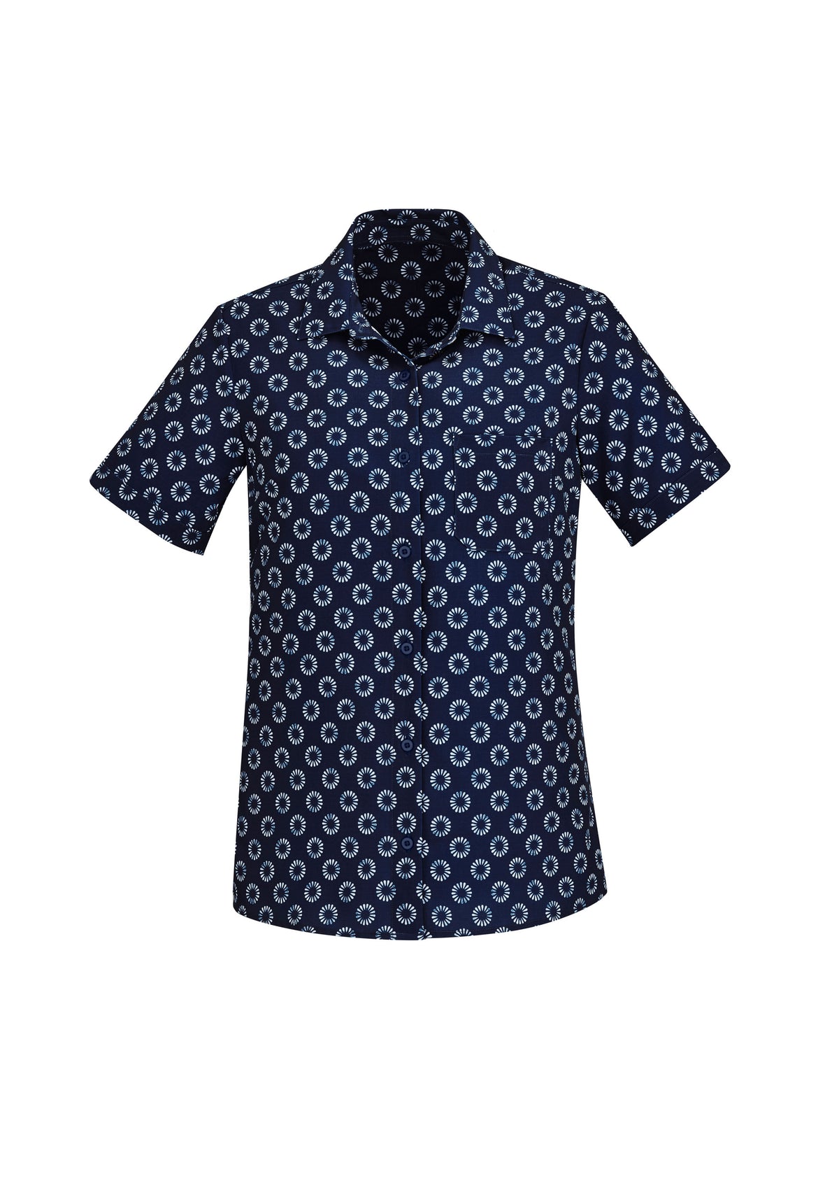 Womens Florence Daisy Print Short Sleeve Shirt - Navy