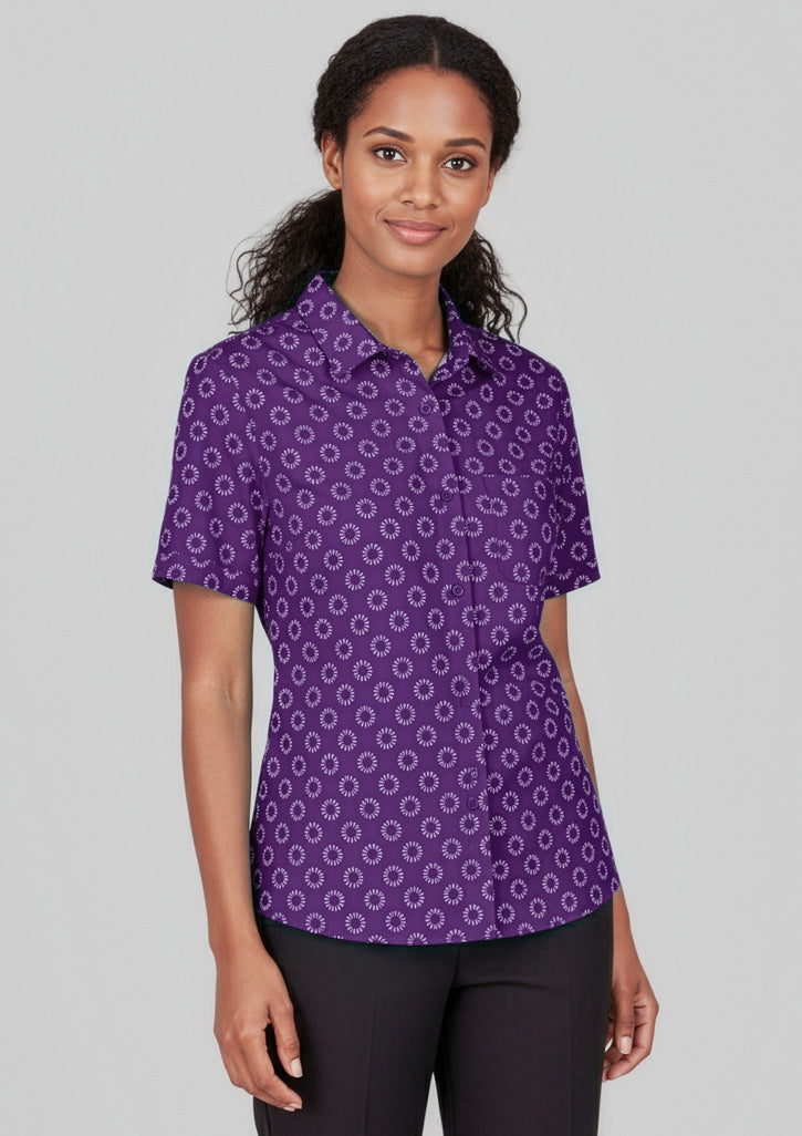 Womens Florence Daisy Print Short Sleeve Shirt - Purple