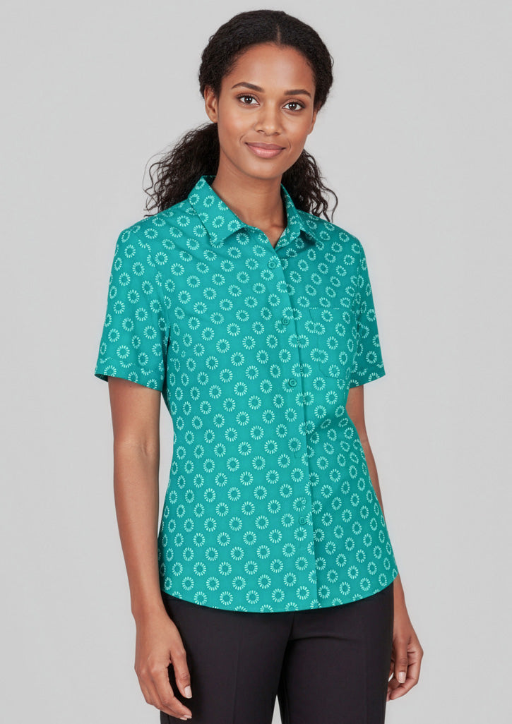 Womens Florence Daisy Print Short Sleeve Shirt - Teal