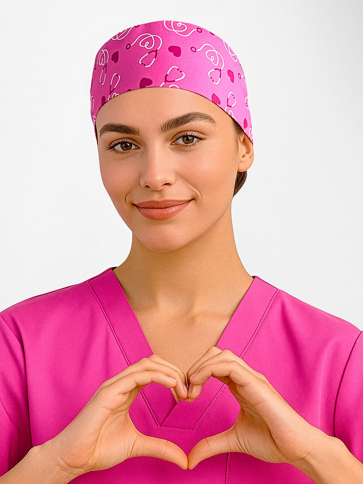 Pink Unisex Printed Scrub Cap - Pink