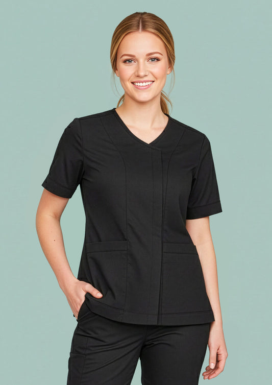 Womens Parks Zip Front Crossover Scrub Top - Black