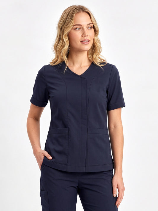 Parks Womens Zip Front Scrub Top - Midnight Navy