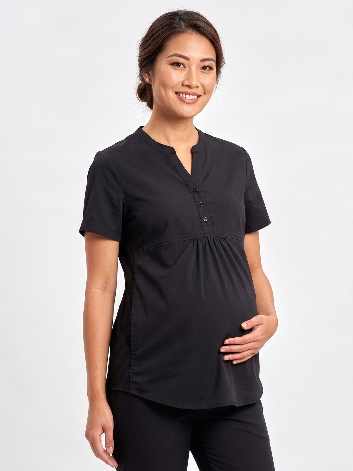 Rose Womens Tunic Scrub Top - Black