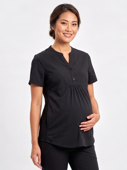 Rose Womens Tunic Scrub Top - Black