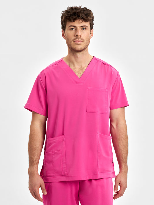 Pink Unisex V-Neck Scrub Top - Pink