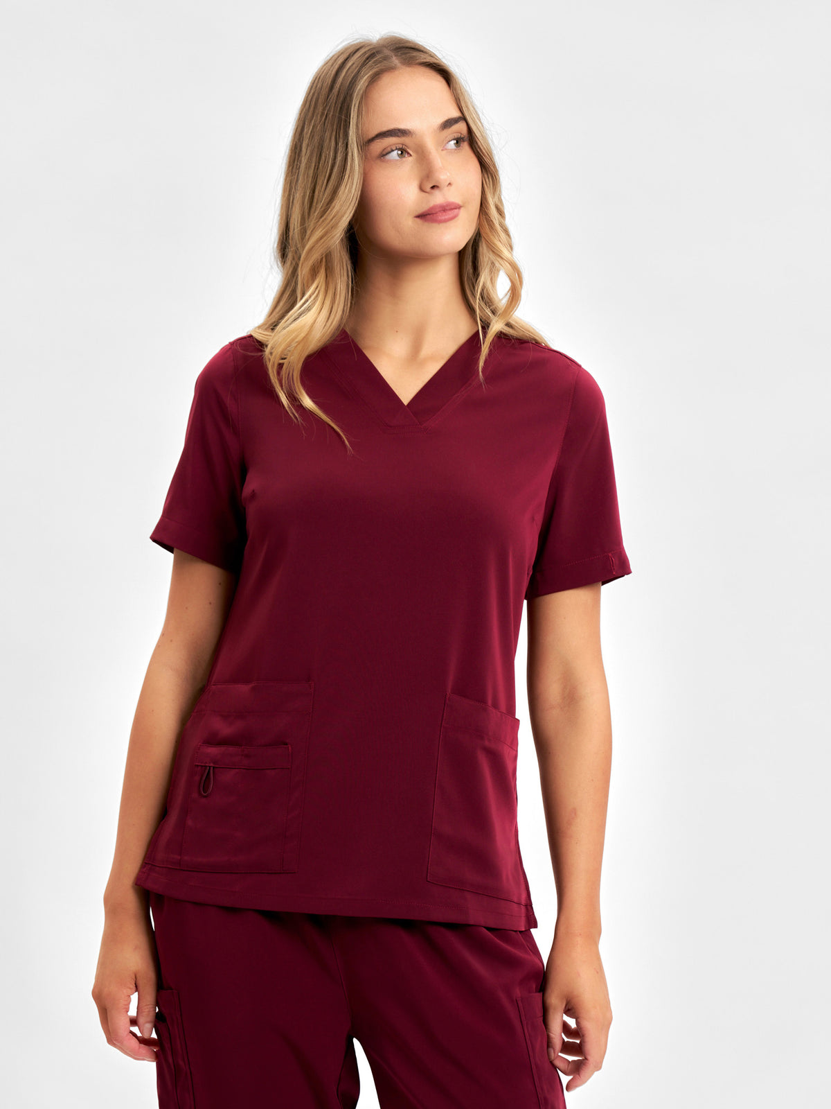 Avery Womens V-Neck Scrub Top - Burgundy
