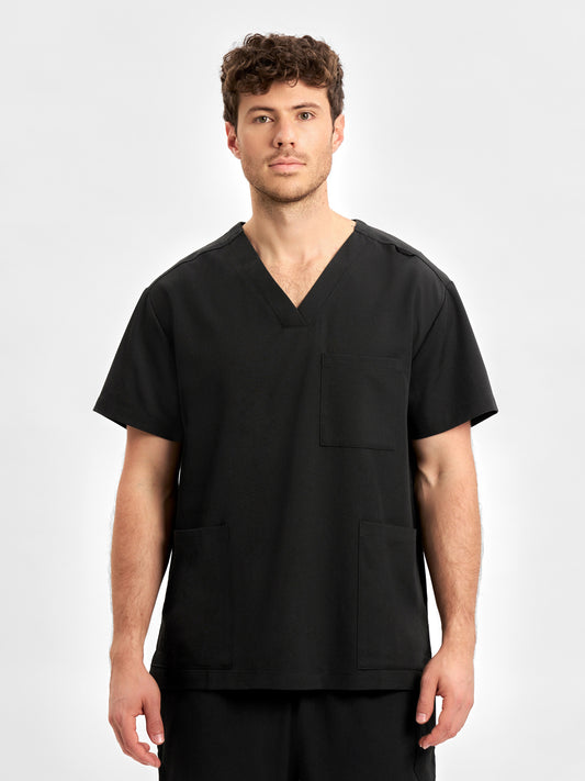 Pulse Unisex V-Neck Scrub Top - Black