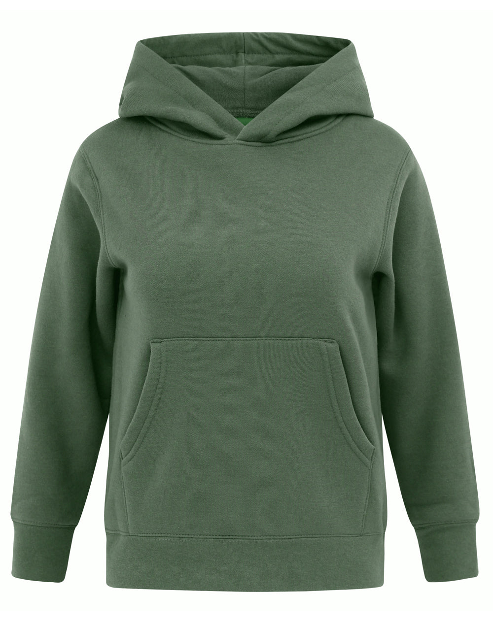 Kids' Close Front  Contrast Fleecy Hoodie - Army Green.Army Green
