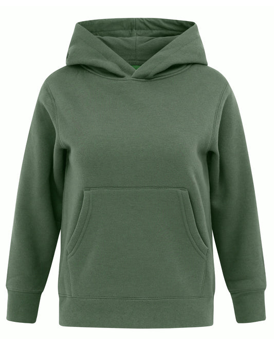 Kids' Close Front  Contrast Fleecy Hoodie - Army Green.Army Green