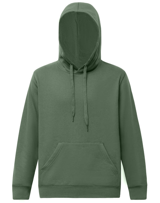 Adult's Close Front  Contrast Fleecy Hoodie - Army Green.Army Green