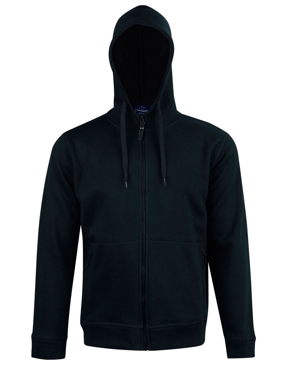 Men's Full Zip Contrast Fleece Hoodie - Black.Black