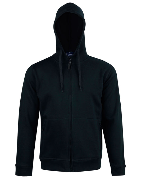 Men's Full Zip Contrast Fleece Hoodie - Black.Black
