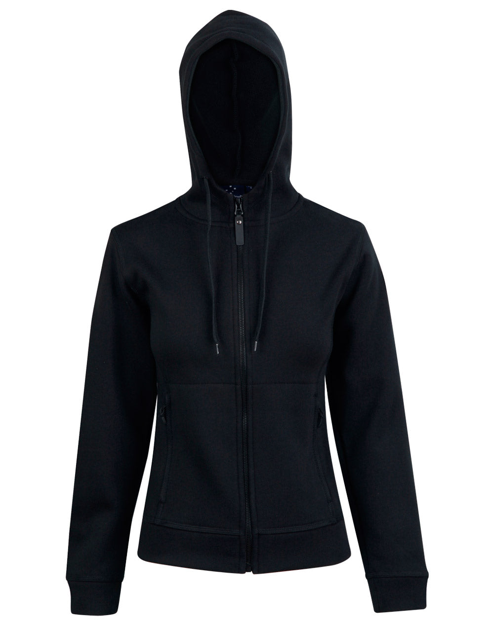 Ladies' Full Zip Contrast Fleece Hoodie - Black.Black