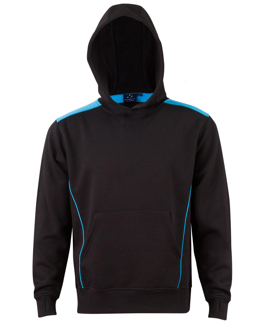 Kids' Kangaroo Pocket Contrast Hoodie - Black.Aqua Blue