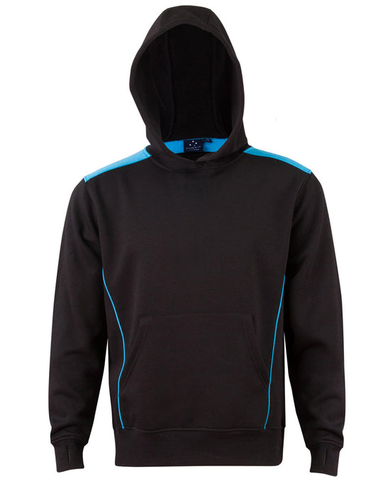 Kids' Kangaroo Pocket Contrast Hoodie - Black.Aqua Blue