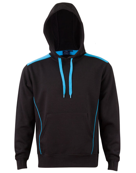 Adult's Kangaroo Pocket Contrast Hoodie - Black.Aqua Blue