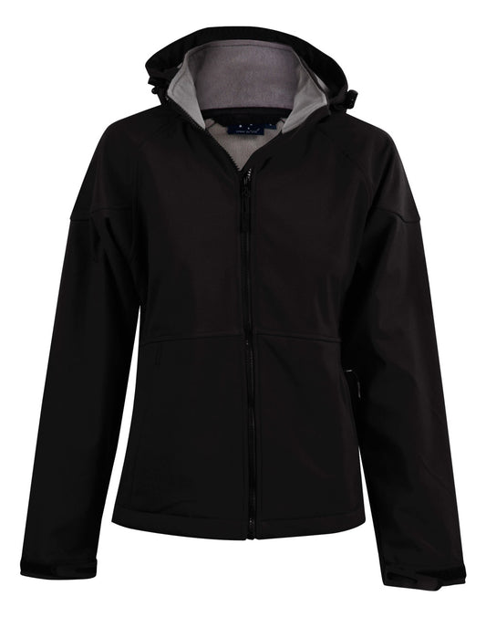 Ladies' Softshell Full Zip Hoodie - Black.Charcoal