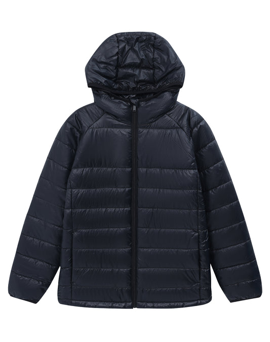 Kids' Sustainable Lightweight Hooded Puffer Jacket - Black