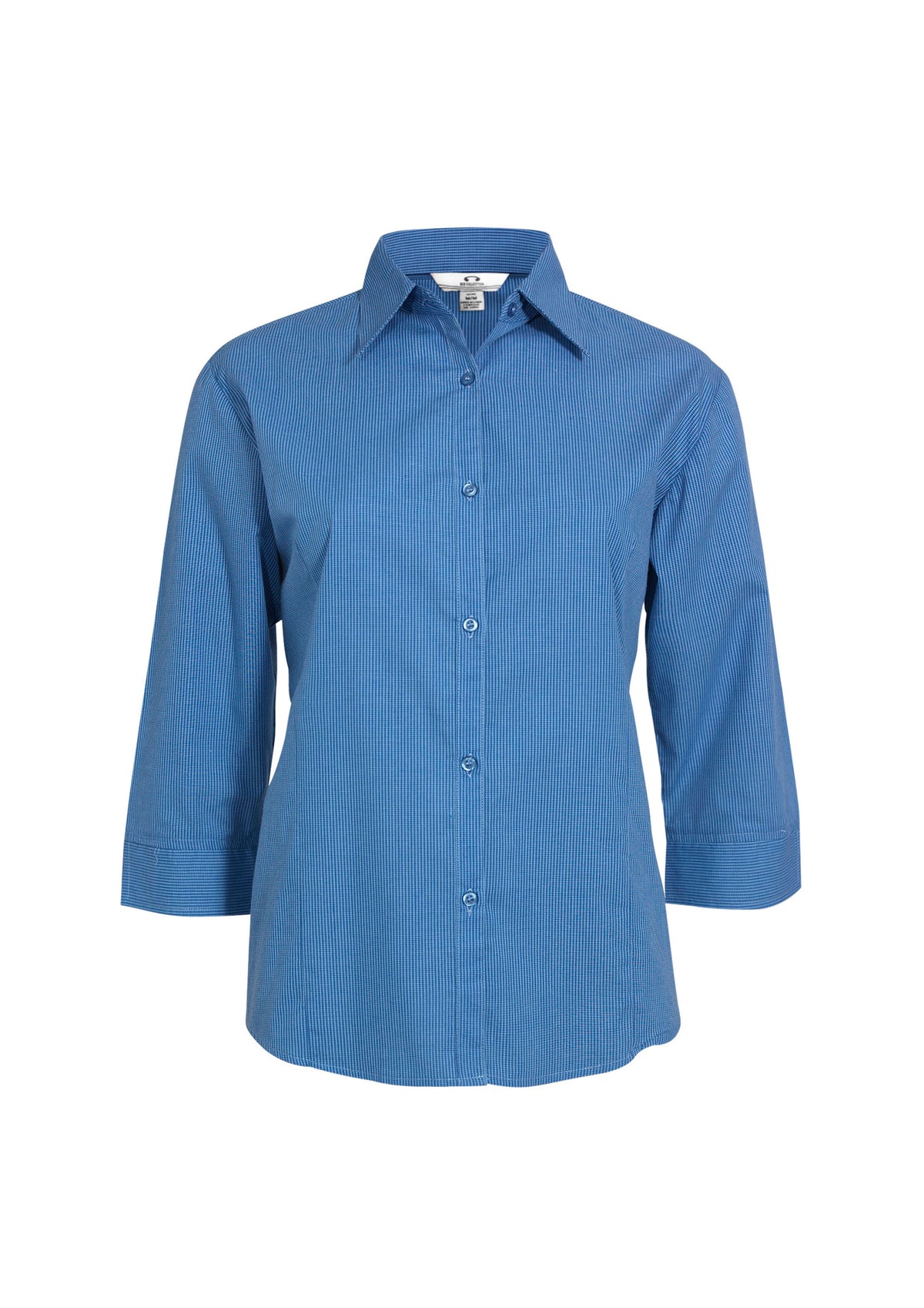 Womens Micro Check 3/4 Sleeve Shirt - Mid Blue