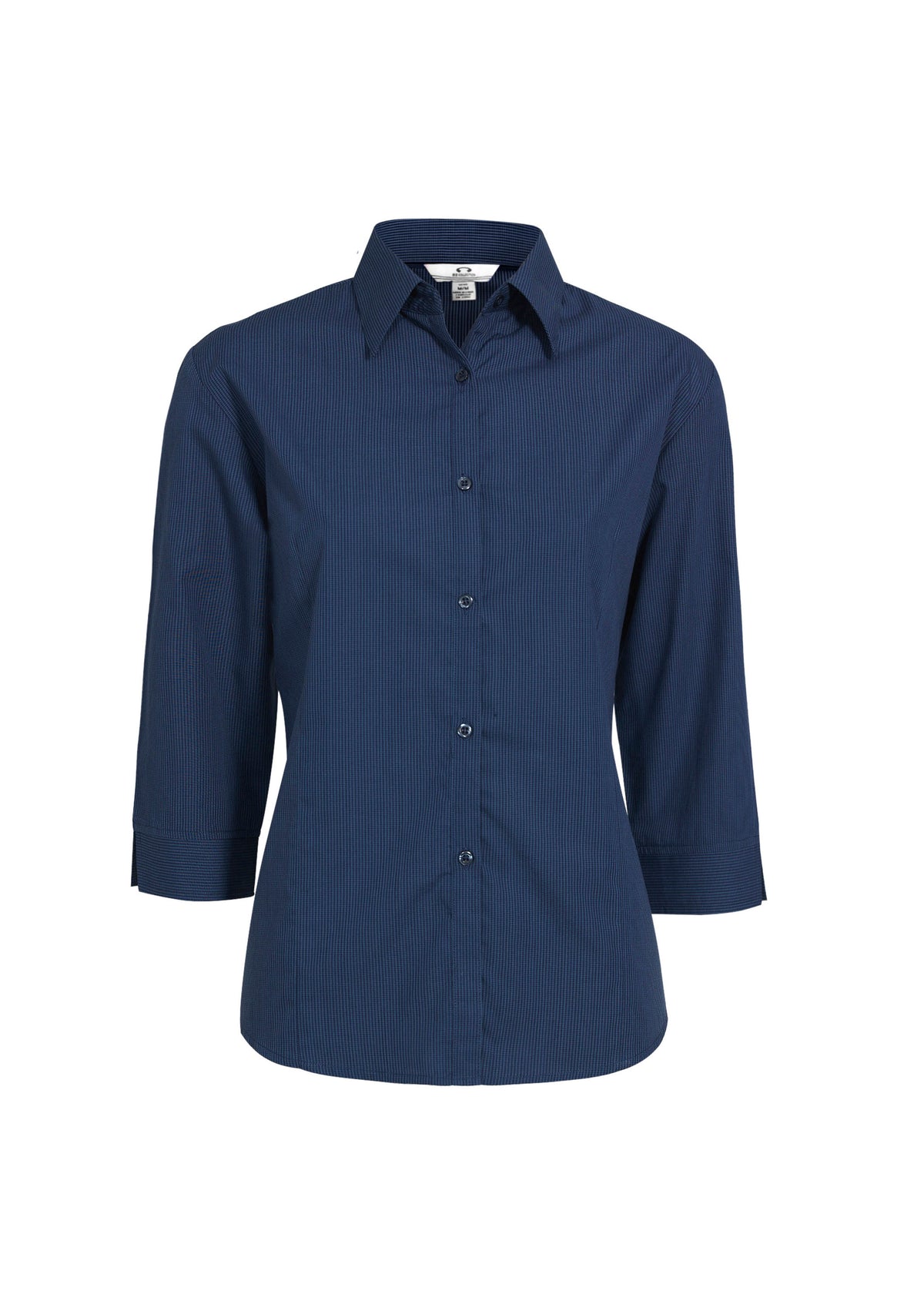 Womens Micro Check 3/4 Sleeve Shirt - Navy