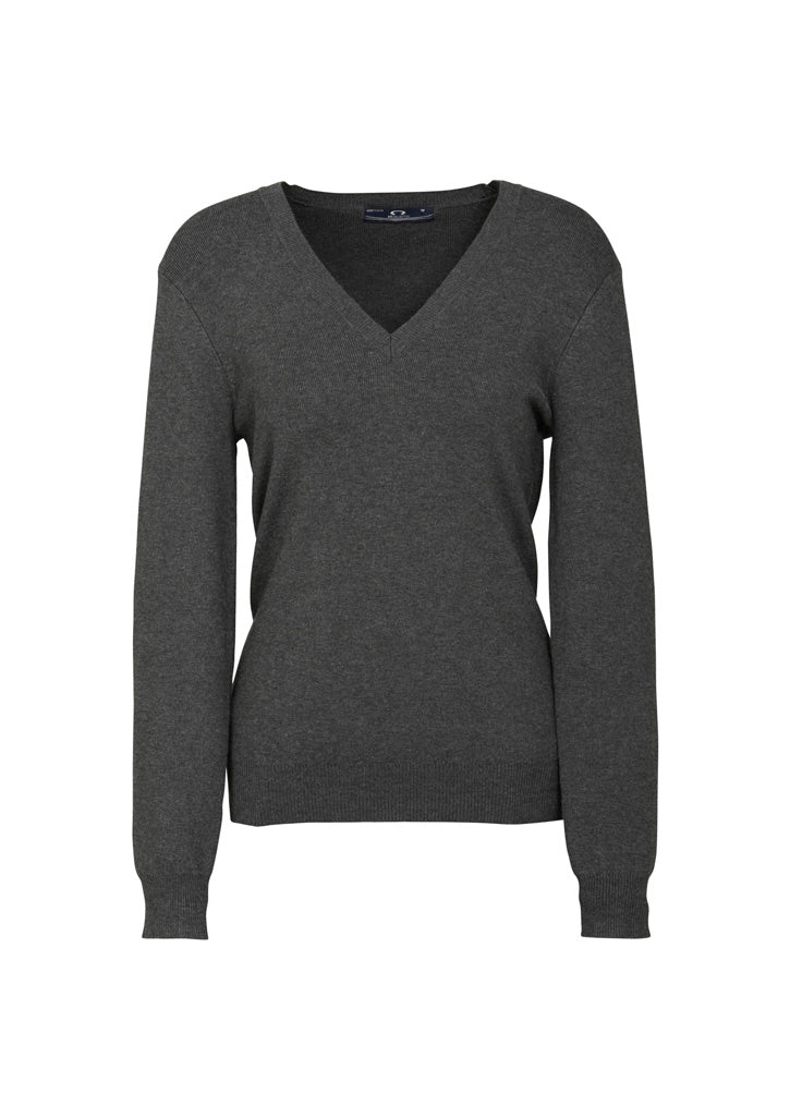 Womens V-Neck Knit Pullover - Charcoal