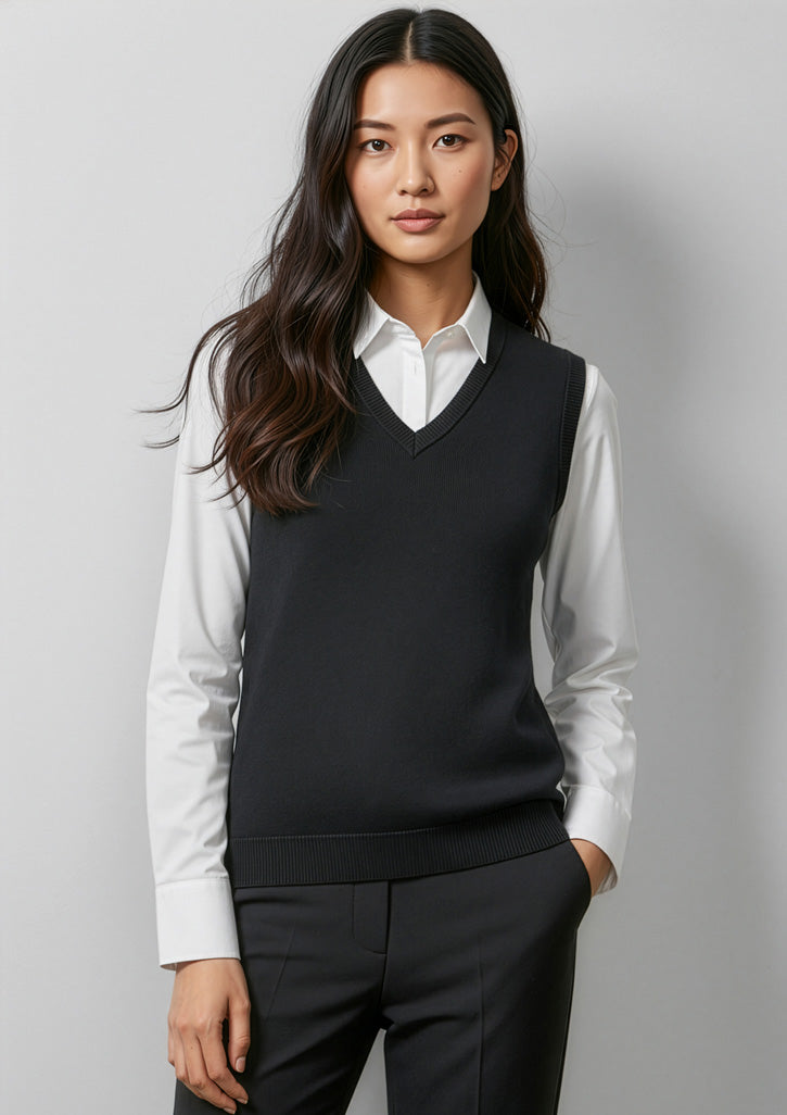 Womens V-Neck Knit Vest - Black