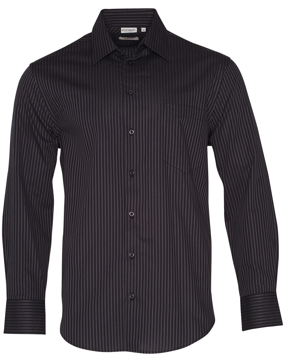 Men's Dobby Stripe Long Sleeve Shirt - Black.Charcoal