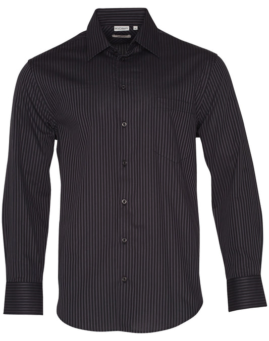 Men's Dobby Stripe Long Sleeve Shirt - Black.Charcoal