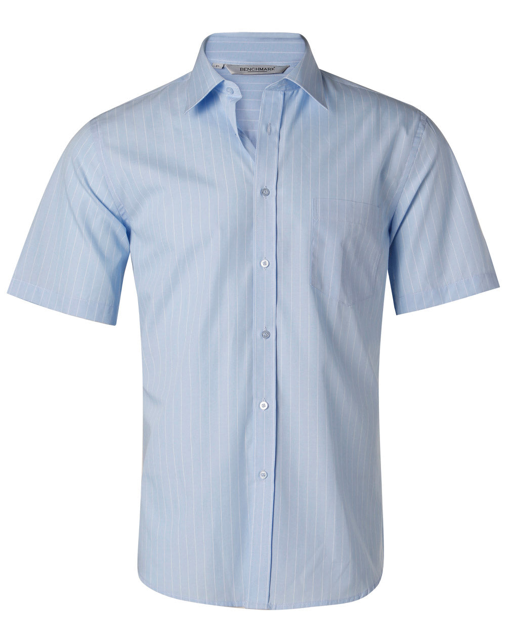Men's Pin Stripe Short Sleeve Shirt - Blue Chambray.White