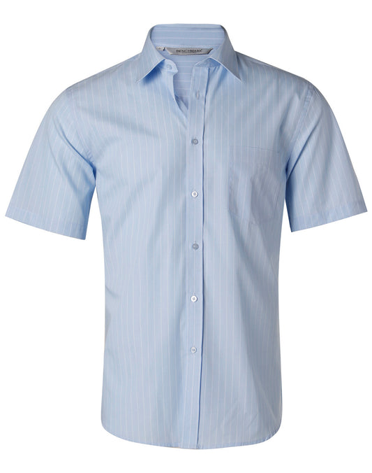 Men's Pin Stripe Short Sleeve Shirt - Blue Chambray.White