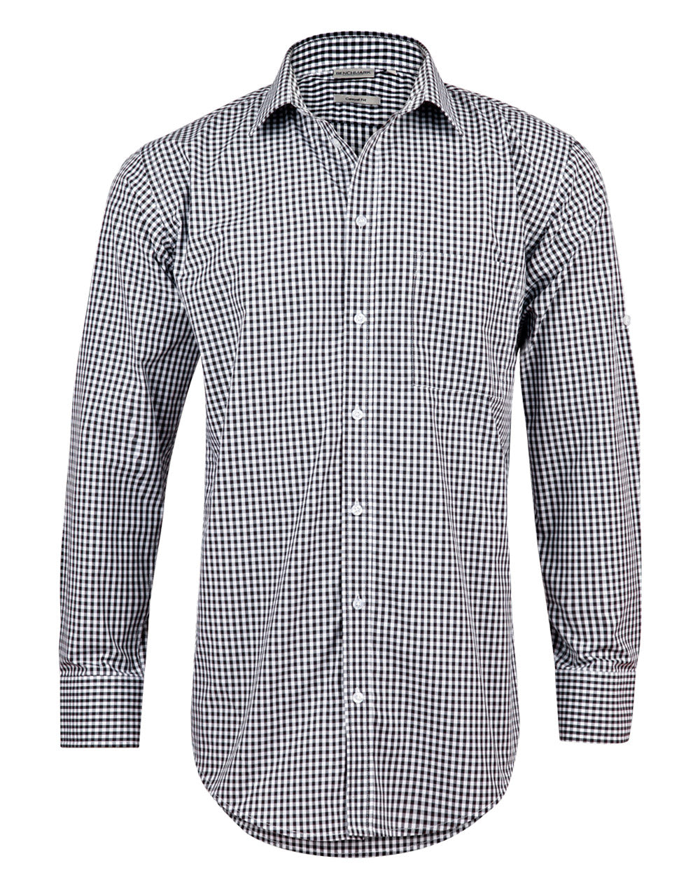 Men's Gingham Check Roll-up L/S Shirt - Black.White