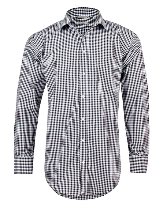 Men's Gingham Check Roll-up L/S Shirt - Black.White