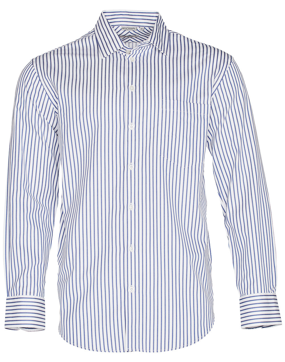 Men's Sateen Stripe L/S Shirt - White.Cobalt