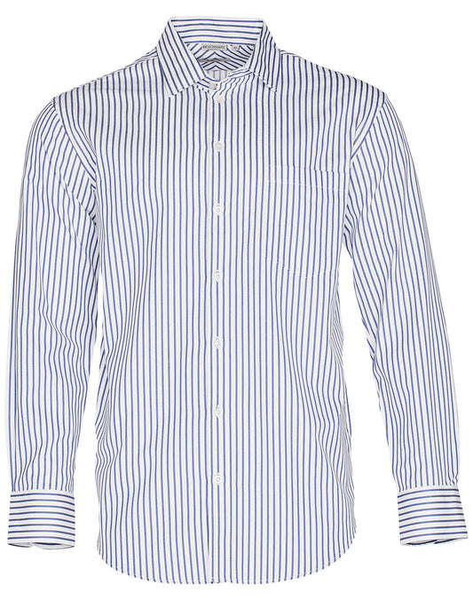 Men's Sateen Stripe L/S Shirt - White.Cobalt