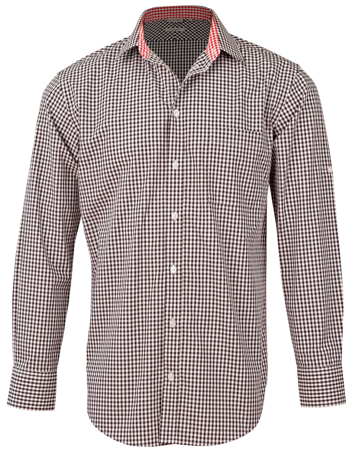 Men's Gingham Check Roll-up L/S Shirt - Black.White