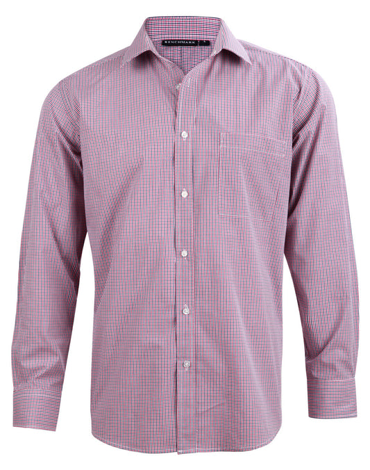 Men's Two Tone Mini Check L/S Shirt - Black.White.Red