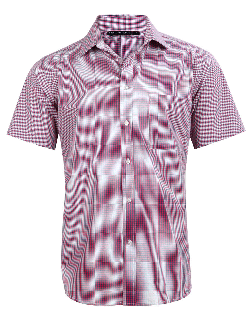 Men's Two Tone Mini Check S/S Shirt - Black.White.Red